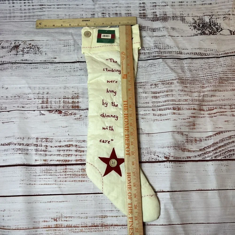 New Christmas Stocking‎ Ivory With Red Accent 